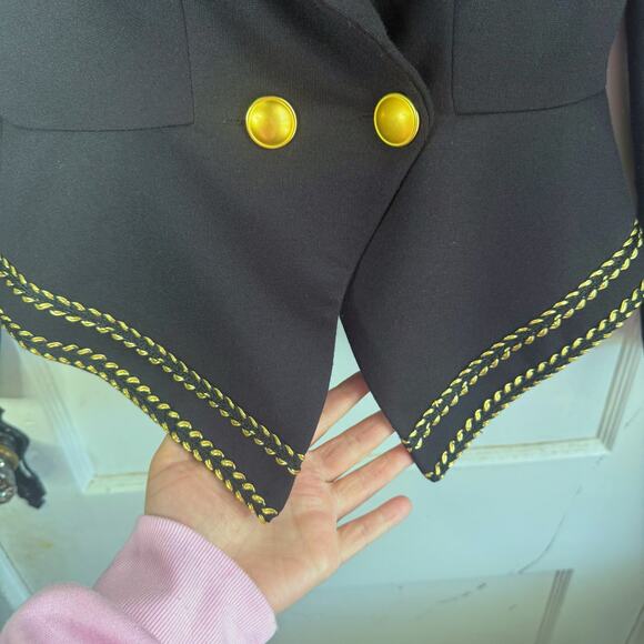VTG Caron Black Gold Ornate Fitted Power Blazer Eclectic Angular Long Sleeves 6 - Picture 6 of 11